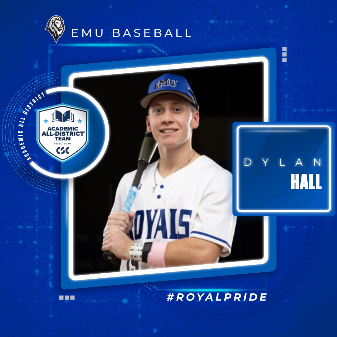 EMU_Athletics's tweet photo. 𝘾𝙊𝙉𝙂𝙍𝘼𝙏𝙐𝙇𝘼𝙏𝙄𝙊𝙉𝙎 to the pair of Royals who are 𝙝𝙞𝙩𝙩𝙞𝙣 𝙩𝙝𝙚 𝙗𝙤𝙤𝙠𝙨 just as hard as they're hittin baseballs! Erik Wilkinson and Dylan Hall have been named 𝘾𝙎𝘾 𝘼𝙘𝙖𝙙𝙚𝙢𝙞𝙘 𝘼𝙡𝙡-𝘿𝙞𝙨𝙩𝙧𝙞𝙘𝙩!

#CompeteTogether | #RoyalPride https://t.co/32yyUvyV9X