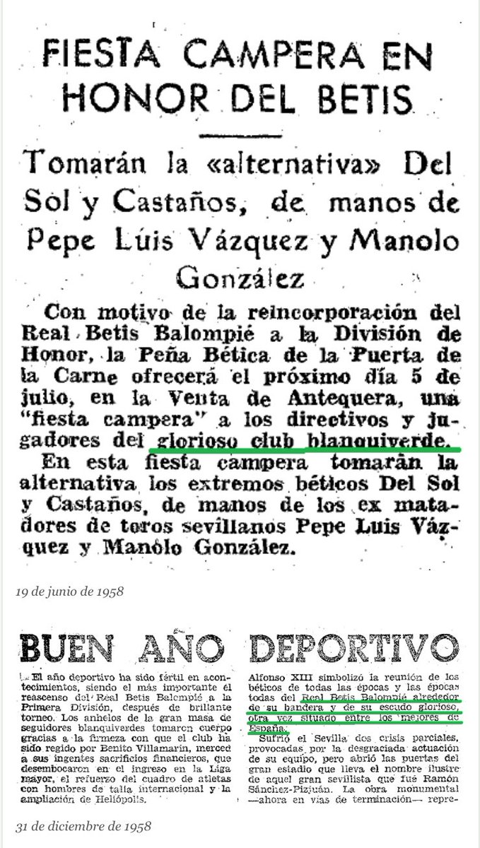 Al Real Betis se le empieza a llamar glorioso en las crónicas del los años 50. Un saludo.