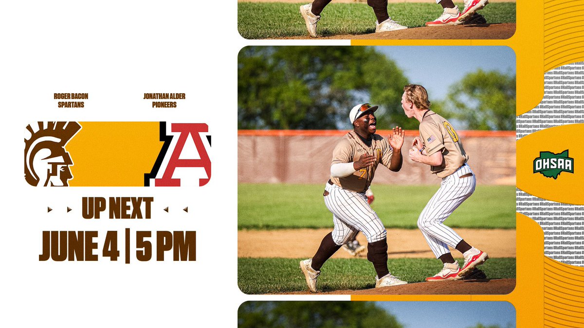 Roger Bacon Athletics (@rbspartans) on Twitter photo The final sixteen.
<a href="/RBHS_Baseball/">Roger Bacon Baseball</a> takes on Jonathan Alder in the Regional Semifinal game tomorrow at Athletes in Action in Xenia, Ohio. First pitch is set for 5 PM.
TICKETS: ohsaa.org/tickets
#HailSpartans The final sixteen.
<a href="/RBHS_Baseball/">Roger Bacon Baseball</a> takes on Jonathan Alder in the Regional Semifinal game tomorrow at Athletes in Action in Xenia, Ohio. First pitch is set for 5 PM.
TICKETS: ohsaa.org/tickets
#HailSpartans