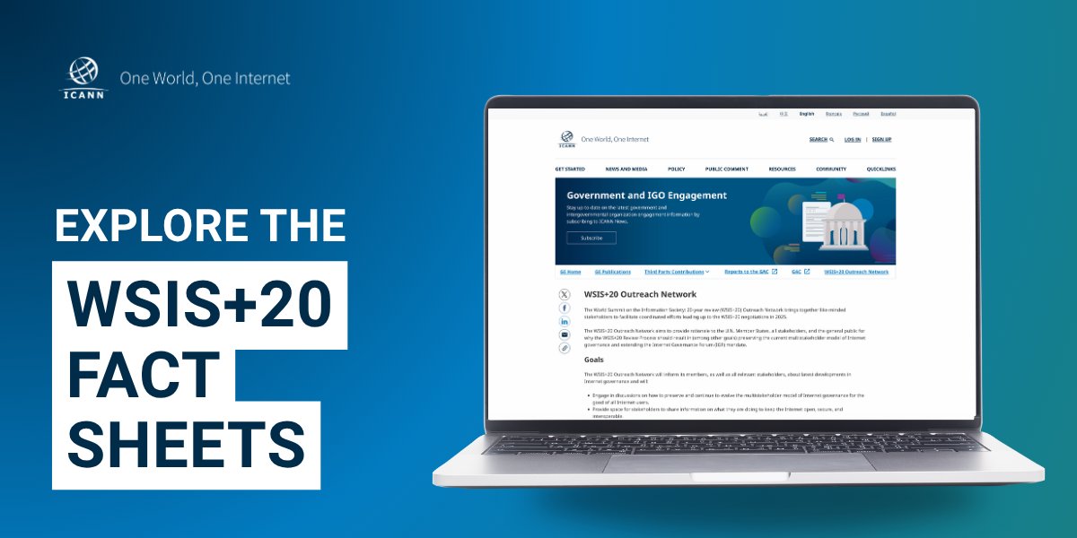 The approaching #WSIS+20 Review will assess progress since WSIS+10, focusing on the multistakeholder model and its impact. 
How can we ensure openness &amp; inclusivity in decision-making?

Learn more: go.icann.org/3FulxhR
#InternetGovernance #ICANN #OneWorldOneInternet