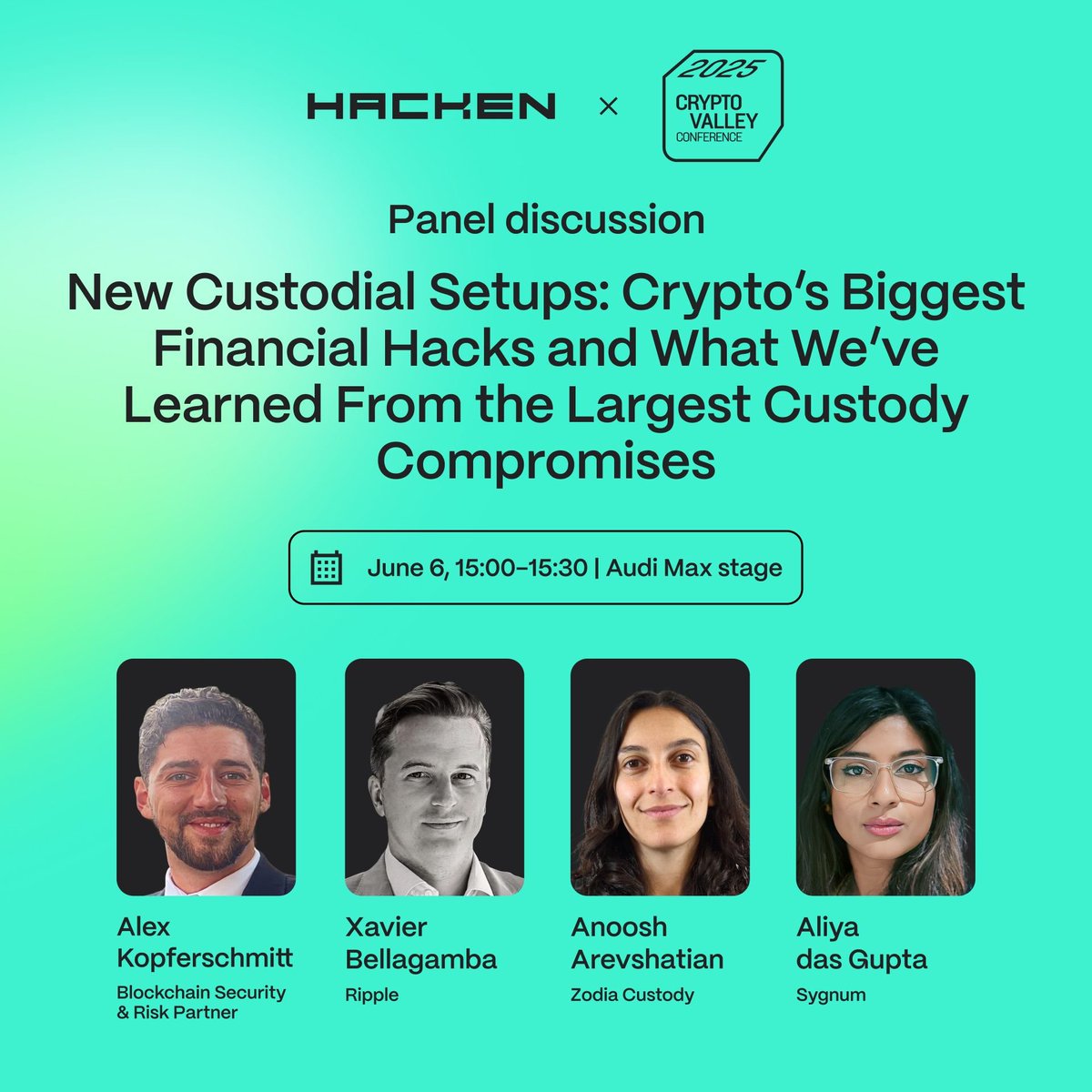 🗣️ Custody failures have cost crypto billions. This week at  @thecryptovalley, our Alex Kopferschmitt will join experts from @Ripple,  @ZodiaCustody, and @sygnumofficial to unpack what really breaks and what  actually protects digital