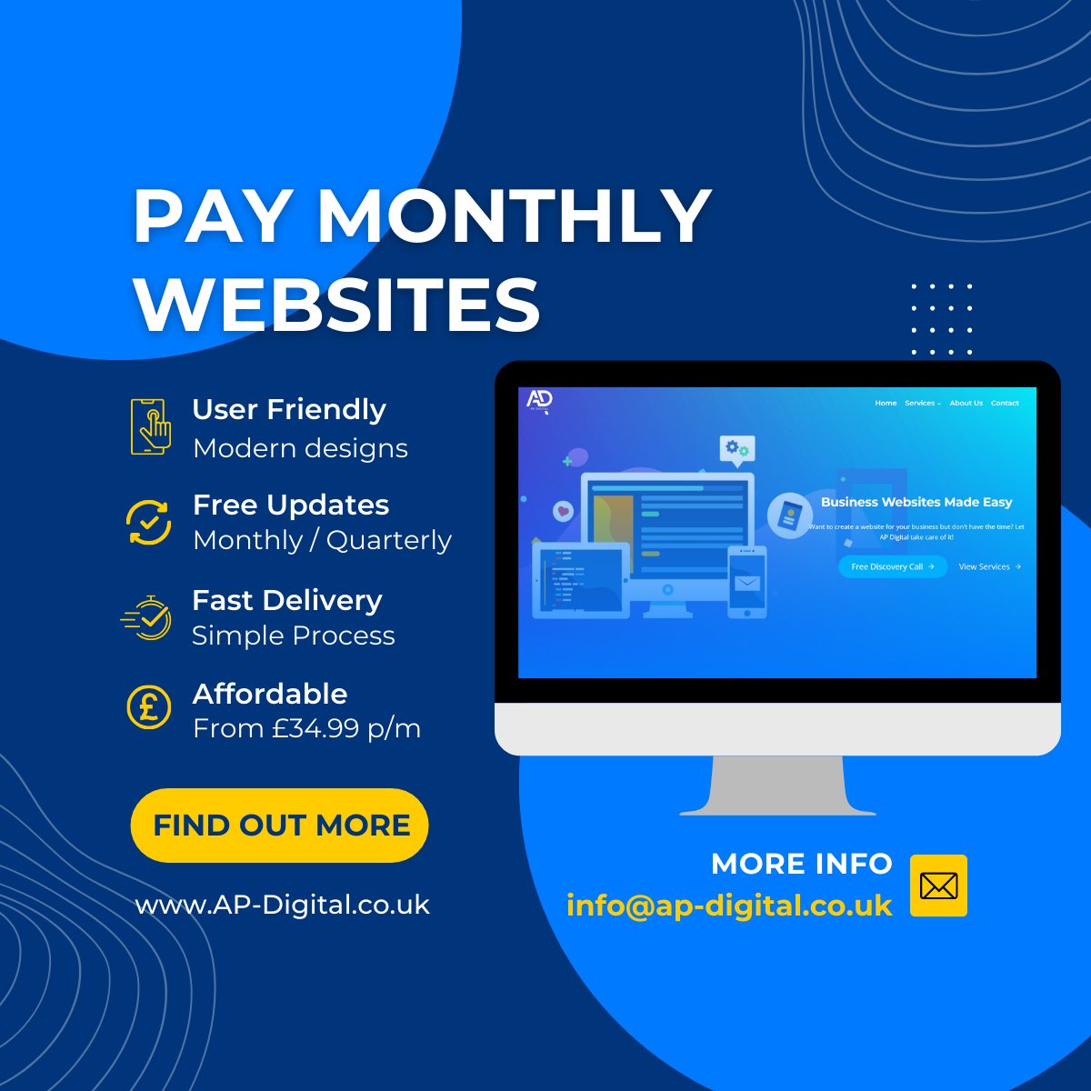 APDigital_UK's tweet photo. 💻 Struggling with Your Website? Let Us Help! 💻

At AP Digital, we handle everything—design, updates, and maintenance.

With low monthly fees and no upfront costs, our website packages are stress-free and affordable.

📌 Learn more: https://t.co/FfN4MSHndd https://t.co/pQgUaHgZA6