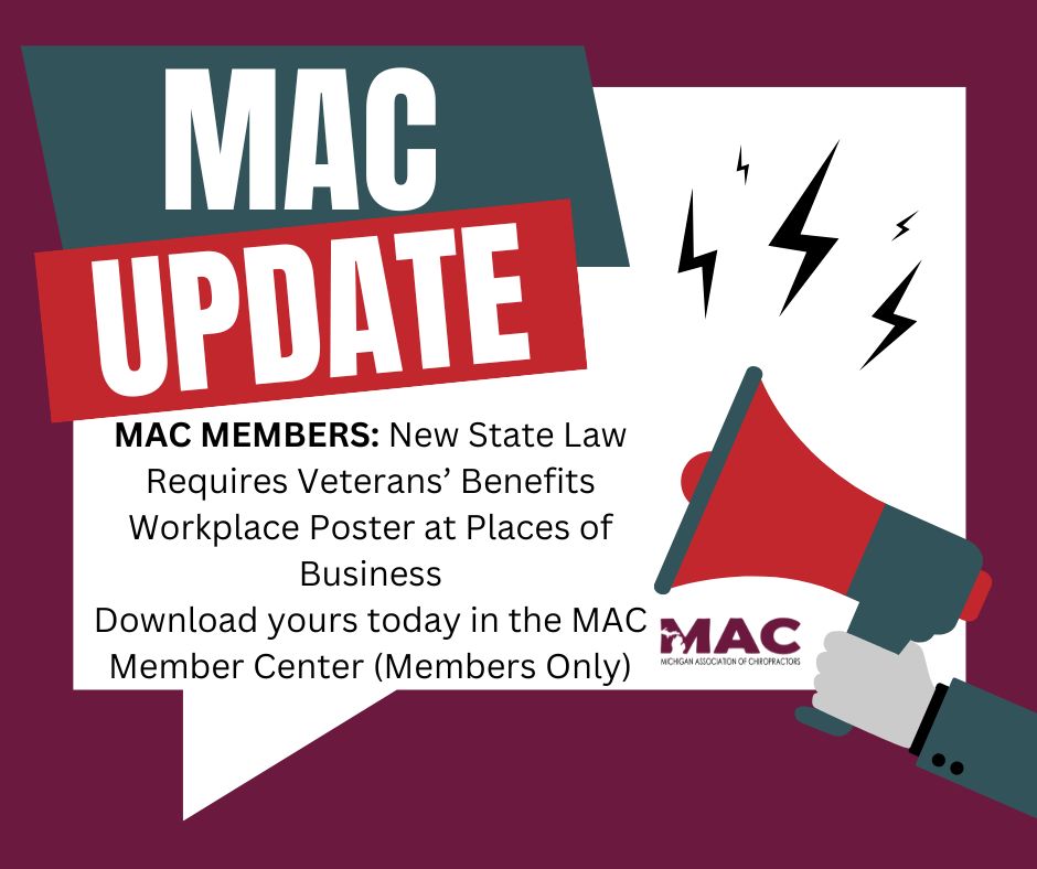 MichiganChiro's tweet photo. The Veterans’ Employee Resource Notification Act requires Michigan businesses to display a veteran’s resource poster in a conspicuous place accessible to all employees. Link to the new required Veterans’ Resource Poster and more information below.
https://t.co/Kuxh4CVVXf https://t.co/RYyFFH2EC4