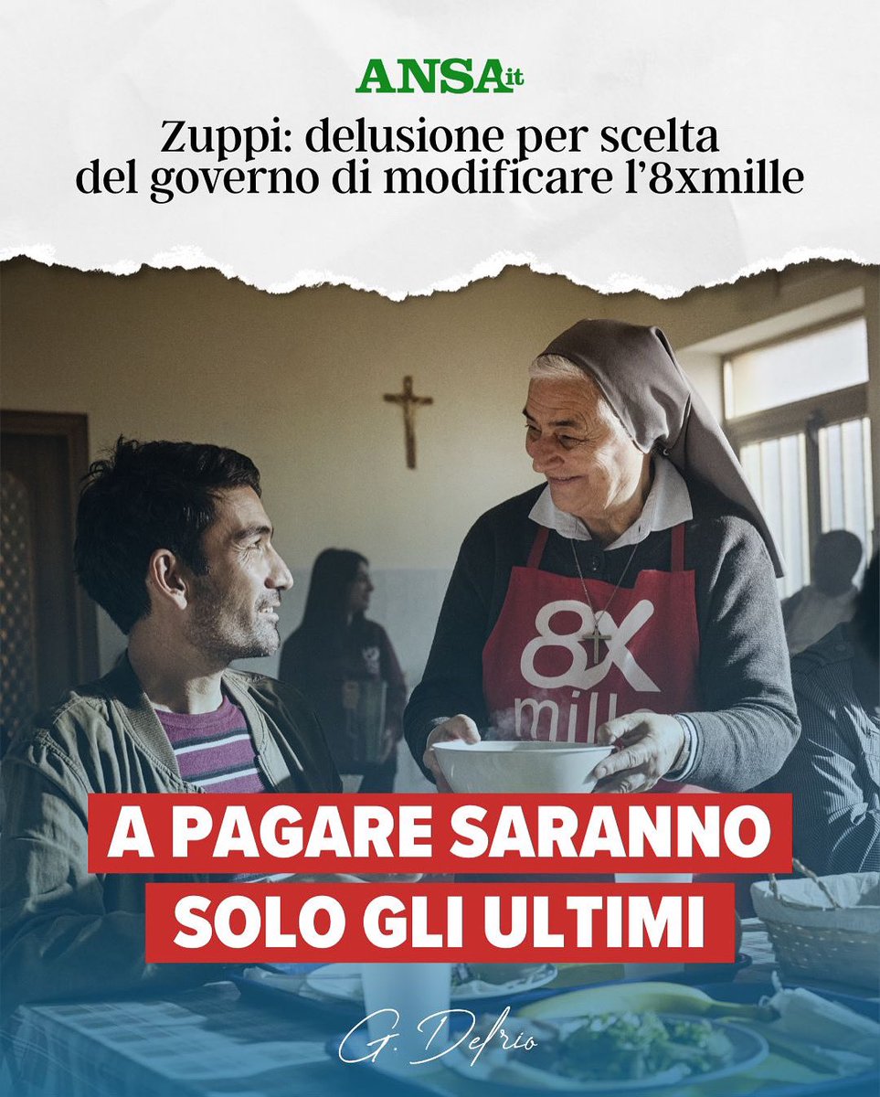 L’#8xmille non è solo burocrazia. È solidarietà. È aiuto concreto per chi lotta contro povertà, solitudine, dipendenze. Il Governo ha deciso di cambiare le regole da solo. Così si rischia di colpire chi lavora per il bene comune. I diritti non si riscrivono a colpi di decreto.