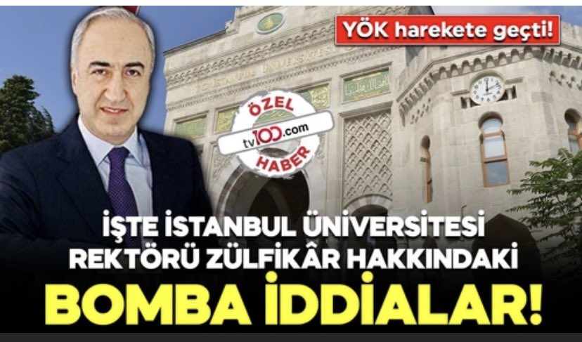 YÖK, İstanbul Üniversitesi Rektörü Zülfikâr hakkında soruşturma başlattı! 
Mali ve idari işlerde ciddi iddialar var
👇👇👇
Tam 10 maddeden oluşan iddialar ve suçlamalar listesinde Rektör Osman Bülent Zülfikâr’ın suçlandığı konular arasında ilginç iki madde var. Bunlardan
