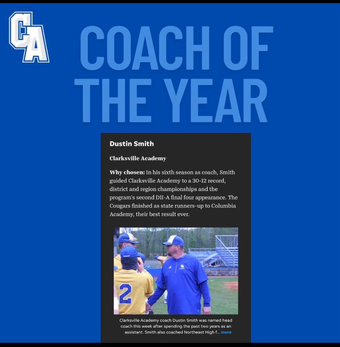 CoachDsmith55's tweet image. Thanks for the recognition. This sure was a fun year.
I was blessed to have some really good young men this season. The only reason I was honored with this award was because of them. Those guys deserve this honor.