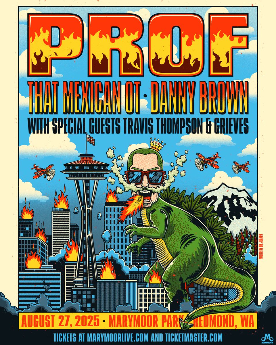 Prof, That Mexican OT, Danny Brown
+ me &amp; my big brother Grieves.

Marymoor park
8/27

See ya there 🦖🫶🏼