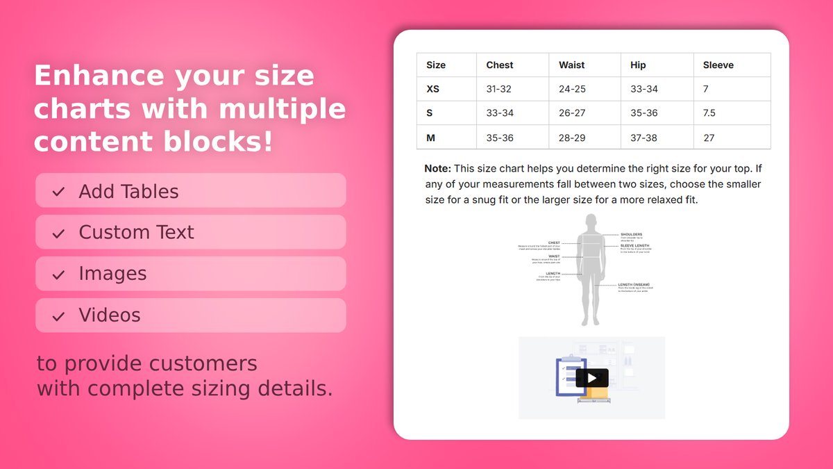 ilmtech's tweet image. ILM Size Chart for Shopify now supports Multiple Tables, Images, Custom Text &amp;amp; Videos! 🎉

Create visually rich, informative size guides that boost customer confidence and reduce returns.

Try it now! 👉 apps.shopify.com/ilm-size-chart

#Shopify #eCommerce #SizeChart #ShopifyApps