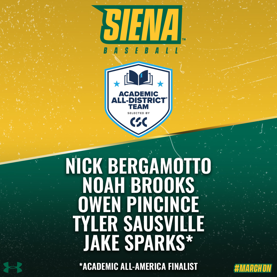 Siena Saints (@sienasaints) on Twitter photo βΎοΈβοΈπ <a href="/SienaBaseball/">Siena Baseball</a> Lands Five on <a href="/CollSportsComm/">College Sports Communicators</a> Academic All-District Team, Sparks Advances to All-America Ballot
π° t.ly/LeDXT
#MarchOn x #SienaSaints βΎοΈβοΈπ <a href="/SienaBaseball/">Siena Baseball</a> Lands Five on <a href="/CollSportsComm/">College Sports Communicators</a> Academic All-District Team, Sparks Advances to All-America Ballot
π° t.ly/LeDXT
#MarchOn x #SienaSaints