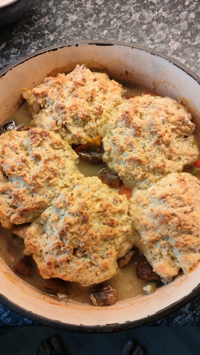 As it's the British summer roast chicken casserole with sweet potato, chestnut mushrooms, carrot, green beans and mixed herb cheddar cheese dumplings is of course called for 🙄😅