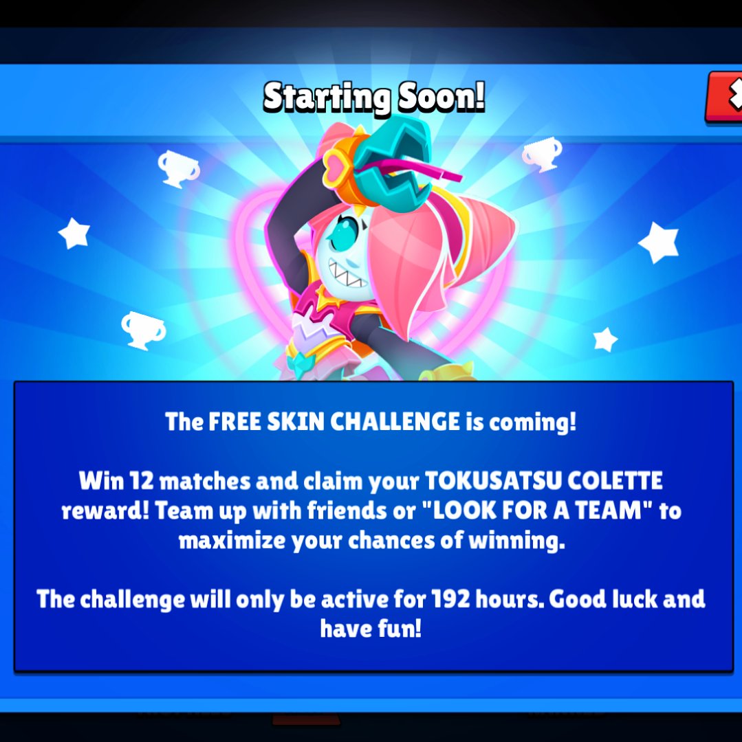 💢 TOKUSATSU COLLETE CHALLENGE IS COMING ON JUNE 5 💢

Win 12 matches in the Brawl Arena Mode and get this Skin for FREE 🔥

We don't have info about lives in the Challenge 🥲

#BrawlStars #CrushTheKaiju