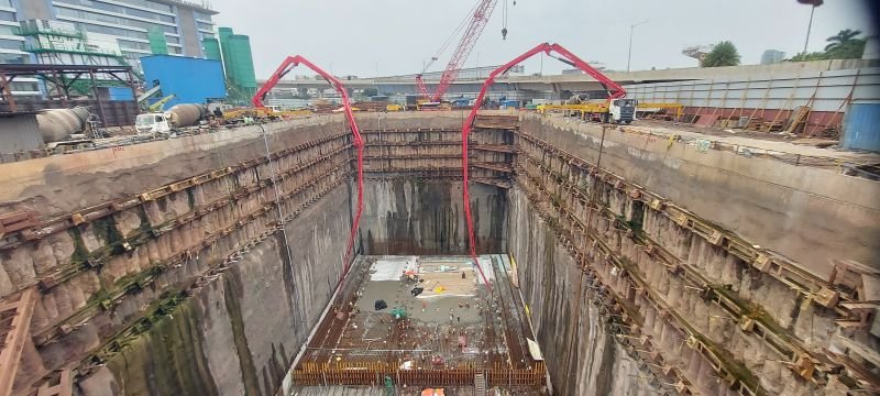 Bullet train underground station at bkc Mumbai bottom slab casting in progress.