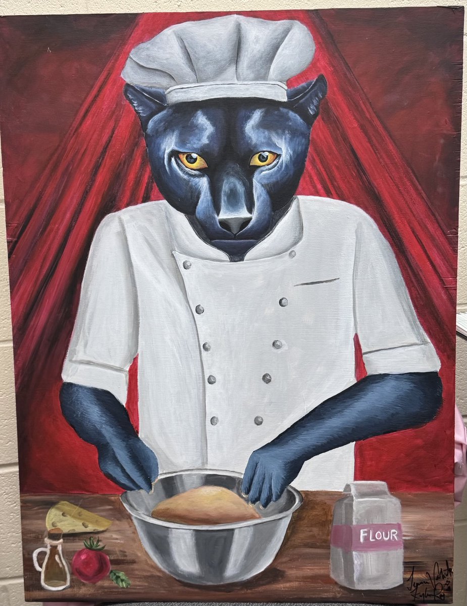 masukhighschool's tweet image. HUGE kudos to Masuk Senior’s Jenna Valiante and Kayla Roy for their artwork “Chef Panther” painting! Jenna and Kayla worked on this for their Art Honor Society portfolios and gave it to Mrs. Bien (Culinary teacher) - who couldn’t be more amazed at the level of their talent!