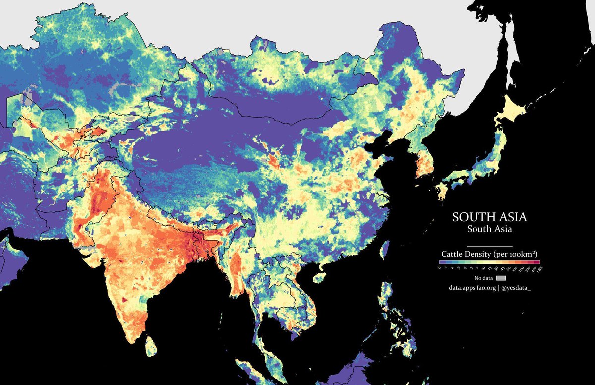 Holy cow! South Asia’s cattle density really is highest in India. HT <a href="/yesdata_/">Yes Data</a> (give them a follow)