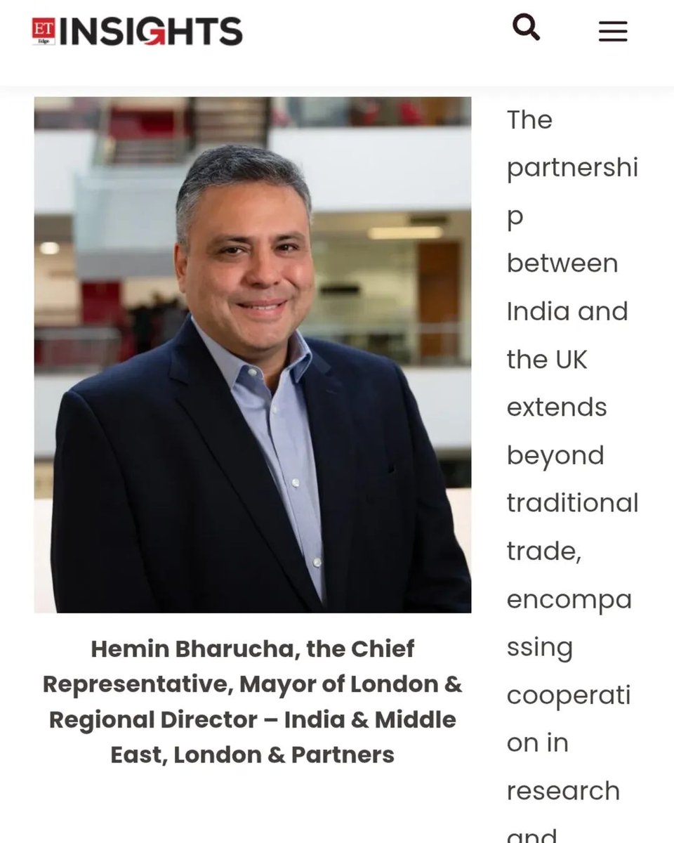 Hemin Bharucha (@heminb) on Twitter photo In my latest op-ed for <a href="/EconomicTimes/">Economic Times</a> Times I explore what the FTA means for India–UK economic relations, and why Indian businesses continue to choose London as their global gateway making India the largest source of foreign direct investment (FDI).
etedge-insights.com/featured-insig… In my latest op-ed for <a href="/EconomicTimes/">Economic Times</a> Times I explore what the FTA means for India–UK economic relations, and why Indian businesses continue to choose London as their global gateway making India the largest source of foreign direct investment (FDI).
etedge-insights.com/featured-insig…
