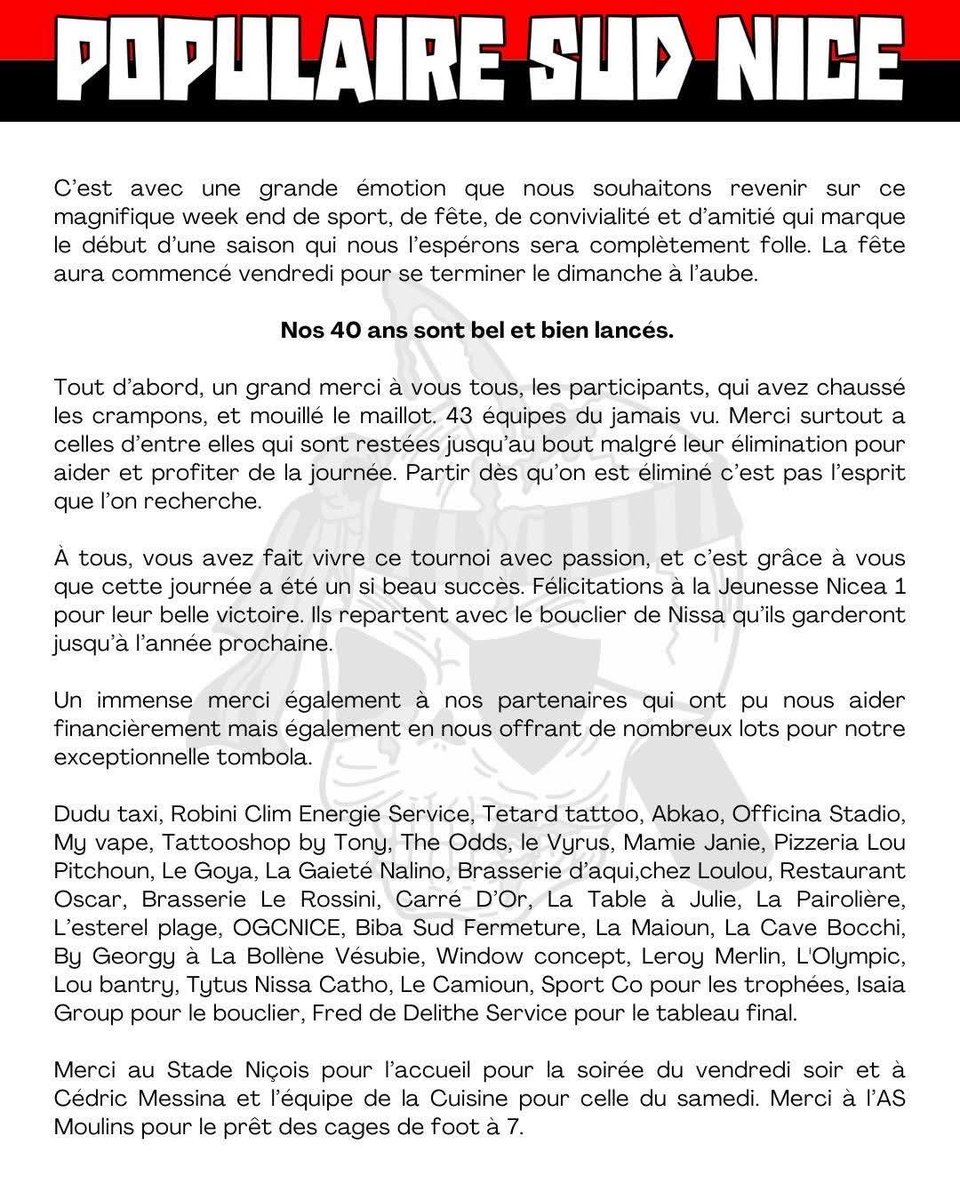 UltrasMadeinFR's tweet photo. Communiqué de la Populaire Sud Nice, à l'aube de leurs 40 ans ! https://t.co/n1ny5mC2dY