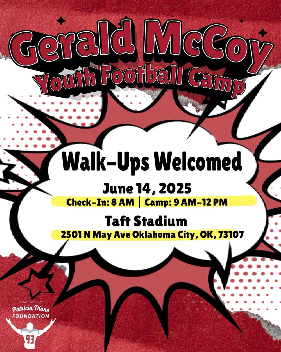 WALK-UPS WELCOMED🗣️🔥

All walk-up participants can still get in on the action, including a camp T-shirt, giveaways, and post-camp lunch (while supplies last).

There'll be a snack bar and other food options and plenty of football skills on display. SEE Y'ALL SOON!