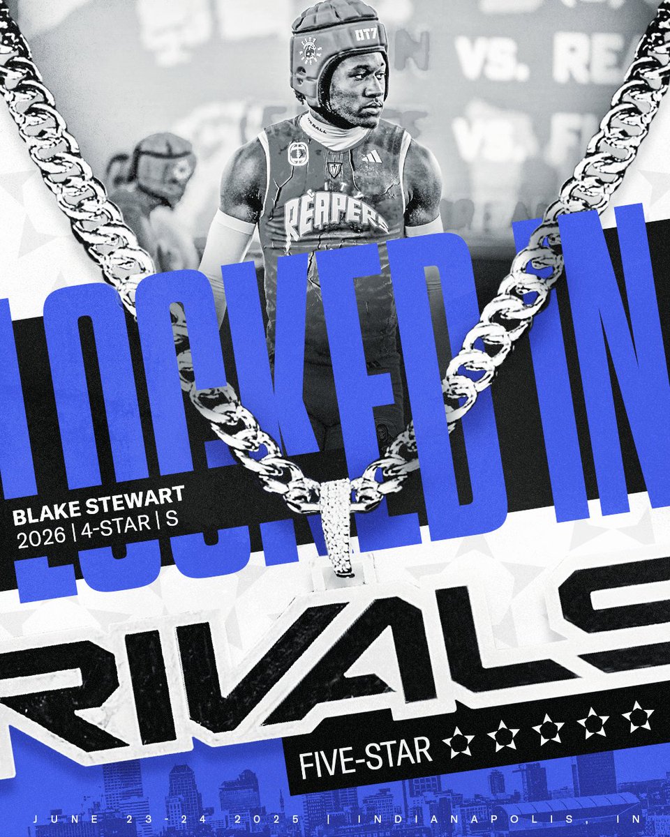 Rivals Camp Series (@rivalscamp) on Twitter photo .<a href="/BlakeStewart_26/">Blake Stewart</a> ✈️ Rivals Five-Star
4-star SAF Blake Stewart is officially LOCKED IN to join 100 of the best prospects in the country to compete in Indianapolis on June 23-24 🔥 .<a href="/BlakeStewart_26/">Blake Stewart</a> ✈️ Rivals Five-Star
4-star SAF Blake Stewart is officially LOCKED IN to join 100 of the best prospects in the country to compete in Indianapolis on June 23-24 🔥