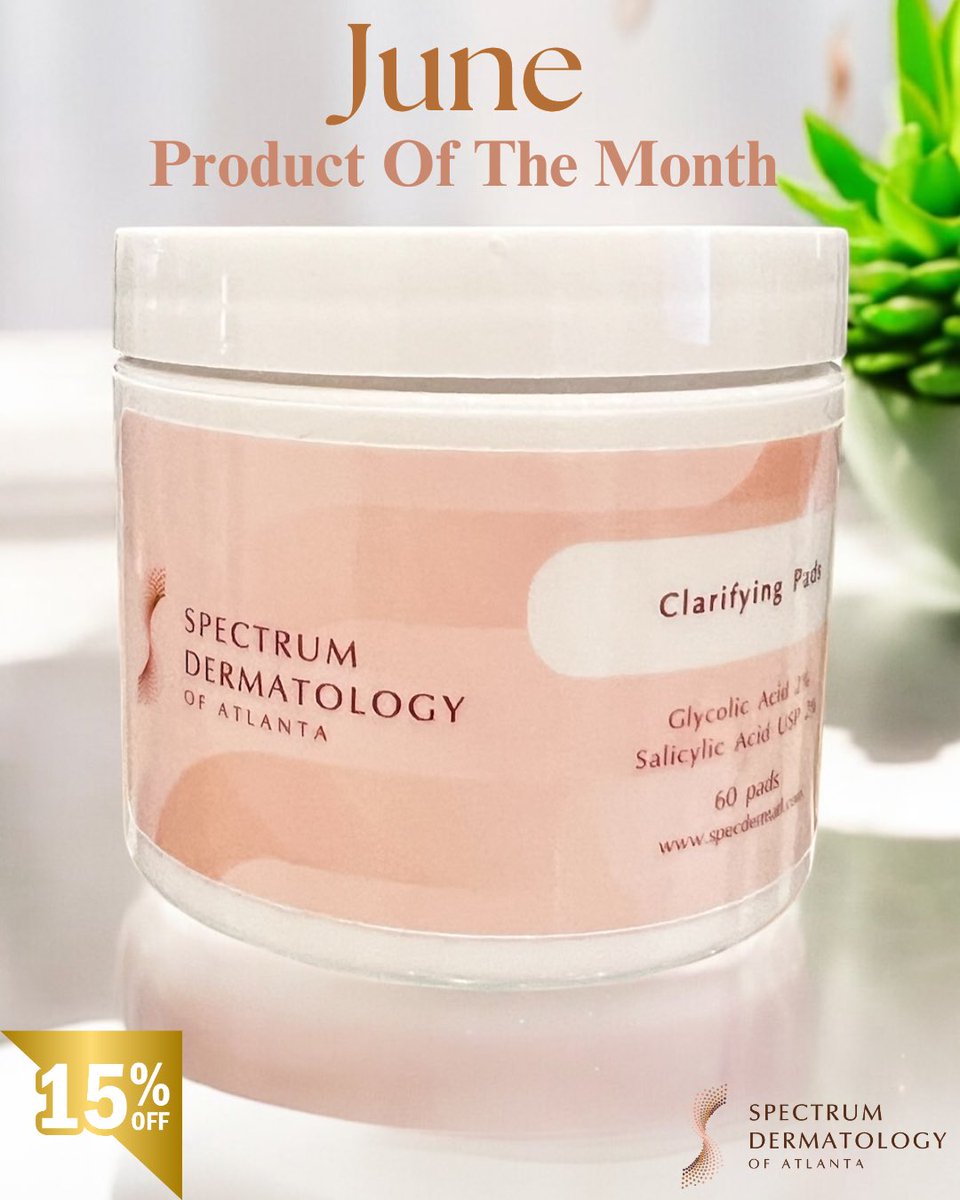 SpectrumDermATL's tweet photo. This month, take 15% off our amazing clarifying pads! This product helps treat and prevent breakouts on acne prone skin, reduces the appearance of keratosis pilaris (strawberry skin) on the arms, face, and thighs, and helps with undesirable texture and dry skin of the face. https://t.co/xz2Q2JRrLR