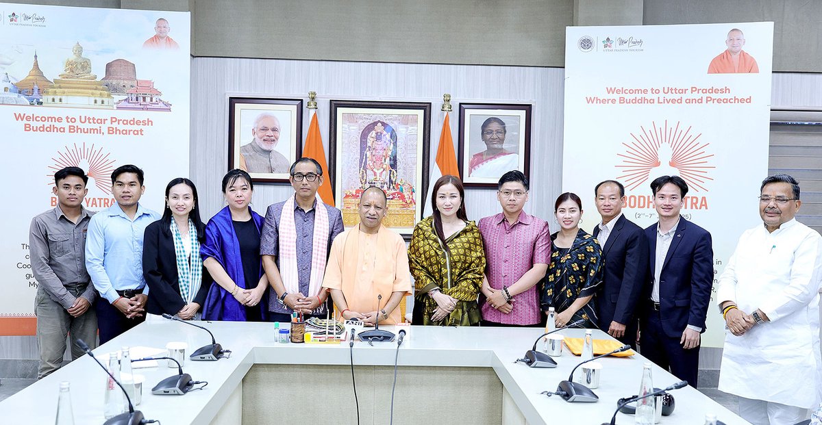 myogiadityanath's tweet photo. 'बोधि यात्रा' के अंतर्गत भगवान बुद्ध की पावन धरा उत्तर प्रदेश की यात्रा पर आए मेकांग-गंगा सहयोग देशों के सम्मानित प्रतिनिधियों से आज लखनऊ स्थित सरकारी आवास पर शिष्टाचार भेंट हुई। https://t.co/wOWtwzRmSF