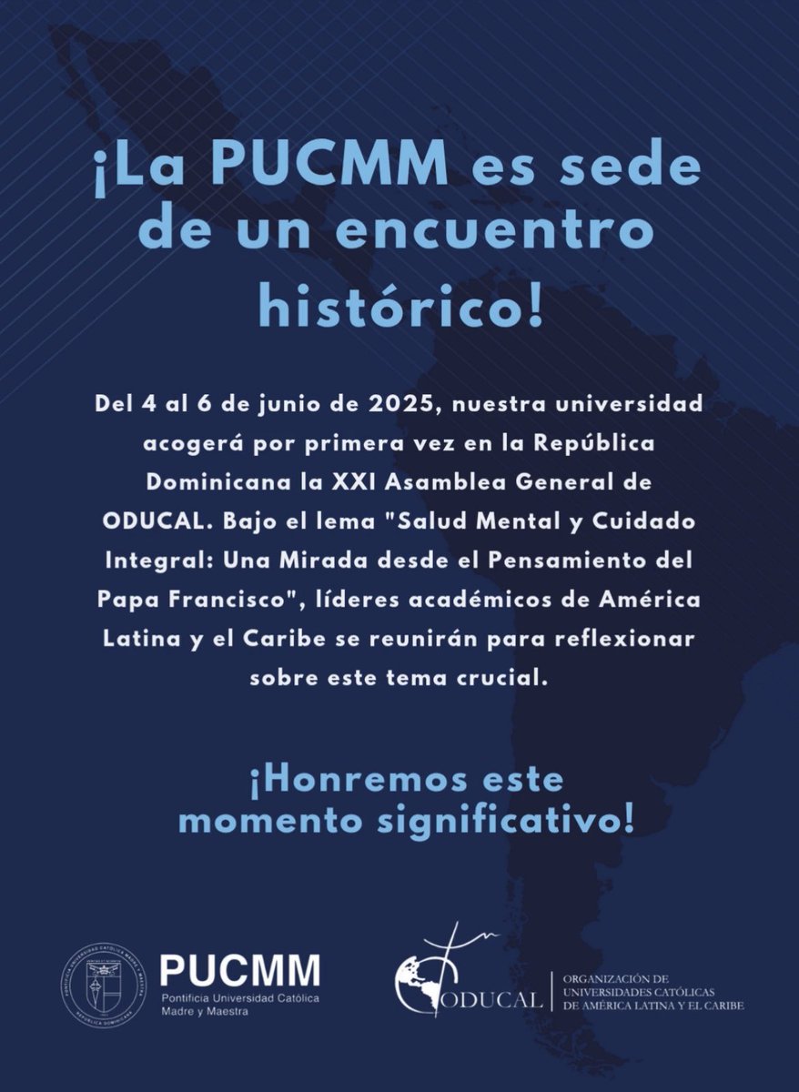 PUCMM's tweet photo. ¡Estamos listos para recibir a más de 30 rectores de universidades católicas de Latinoamérica y el Caribe!🙌

#AsambleaODUCAL2025 https://t.co/uHfAbFuXus