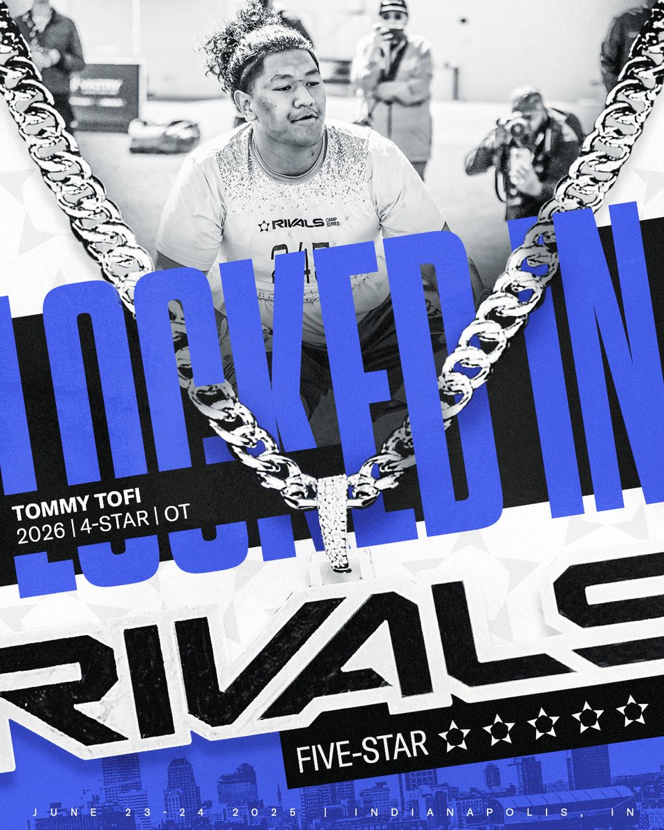 Rivals Camp Series (@rivalscamp) on Twitter photo .<a href="/TommyTofi/">Tommy Tofi</a> ✈️ Rivals Five-Star
4-star CAL commit Tommy Tofi is officially LOCKED IN to join 100 of the best prospects in the country to compete in Indianapolis on June 23-24 🔥💪 .<a href="/TommyTofi/">Tommy Tofi</a> ✈️ Rivals Five-Star
4-star CAL commit Tommy Tofi is officially LOCKED IN to join 100 of the best prospects in the country to compete in Indianapolis on June 23-24 🔥💪