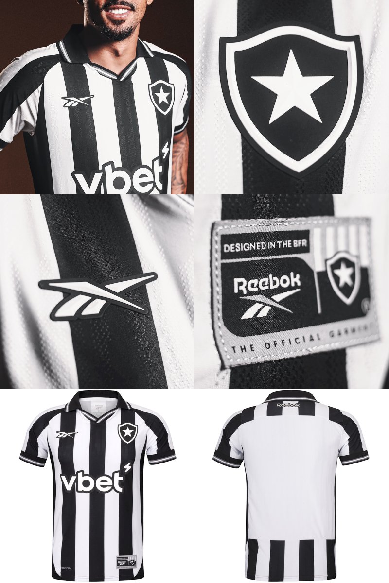 🇧🇷★彡 <a href="/Botafogo/">Botafogo F.R.</a> presentó su camiseta <a href="/Reebok/">Reebok</a> 2025/26.

Los bastones albinegros son acompañados por detalles en gris, que hacen juego con las medias como homenaje al equipo campeón de 1995.