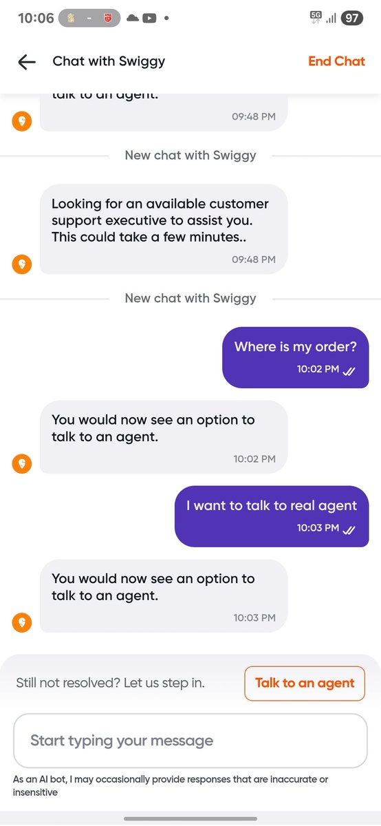 pathakdarpan77's tweet photo. @Swiggy you are so shameless that you dont even respond to your customers. I am frustrated by your pathetic service https://t.co/6c8Dvvb9vM