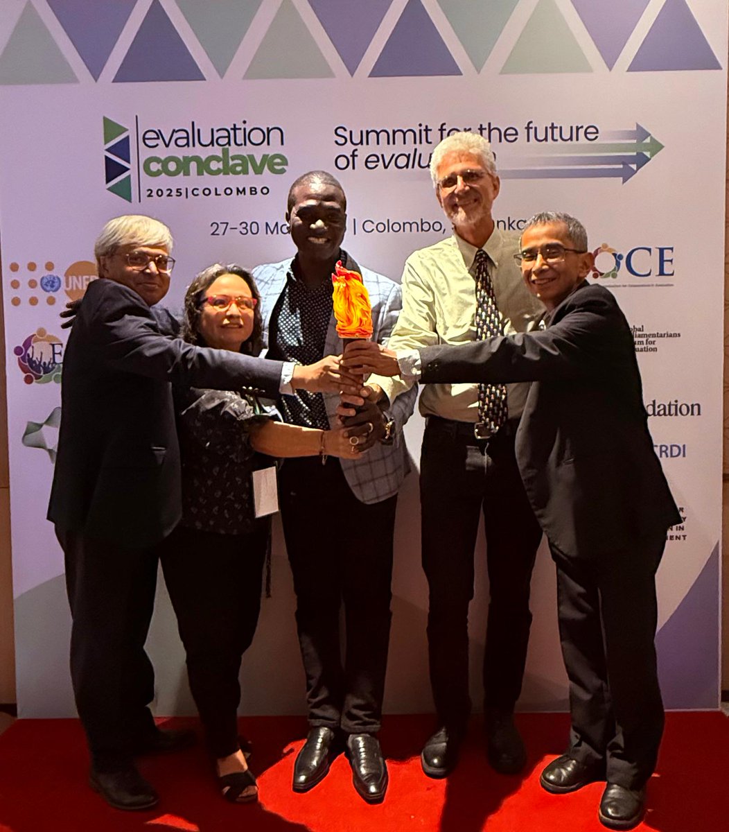 tweet_afrea's tweet photo. Last week, our President, Dr Miché Ouédraogo was unveiled alongside global evaluation leaders at the #EvaluationConclave2025 and the Summit for the Future of Evaluation, hosted by the Community of Evaluators - South Asia and the Evaluation Association of Bhutan EAB in Colombo, Sri Lanka.

This prestigious gathering fostered discussions on critical evaluation issues and the future of the field of evaluation, bringing together champions and visionaries from across the globe.

A key highlight was the special panel, “From Young and Emerging Evaluators to International Evaluation Leaders,” where Dr. Ouedraogo joined other young global evaluation leaders to reflect on their transformative journeys and leadership in evaluation.

AfrEA remains committed to driving transformative discussions and championing innovative evaluation practices that resonate worldwide, and Dr. Ouedraogo’s presence at this Conclave underscores our dedication to strengthening Africa’s role in global evaluation and ensuring inclusive, impactful progress.
-----
La semaine dernière, notre président, Miché Ouédraogo, Ph.D, a été présenté aux côtés de leaders mondiaux de l'évaluation lors du #EvaluationConclave2025 et du Sommet pour l'avenir de l'évaluation, organisés par la Communauté des évaluateurs - Asie du Sud et l'Association d'évaluation du Bhoutan EAB à Colombo, au Sri Lanka.

Ce prestigieux rassemblement a favorisé les discussions sur les questions cruciales de l'évaluation et l'avenir de ce domaine, réunissant des champions et des visionnaires du monde entier.

L'un des moments forts a été la table ronde spéciale intitulée « Des jeunes évaluateurs émergents aux leaders internationaux de l'évaluation », au cours de laquelle le Dr Ouedraogo s'est joint à d'autres jeunes leaders internationaux dans le domaine de l'évaluation pour réfléchir à leur parcours transformateur et à leur leadership en matière d'évaluation.

L'AfrEA reste déterminée à mener des discussions transformatrices et à promouvoir des pratiques d'évaluation innovantes qui résonnent dans le monde entier. La présence du Dr Ouedraogo à ce conclave souligne notre engagement à renforcer le rôle de l'Afrique dans l'évaluation mondiale et à garantir des progrès inclusifs et significatifs.

#MadeInAfricaEvaluation
#AfricanEvaluationExcellence