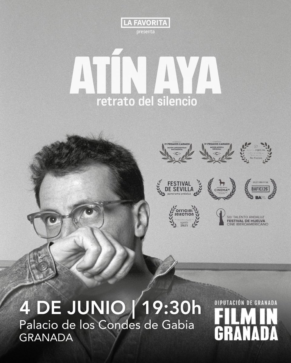 #LaFavoritaProduce presenta el próximo 4 de junio #AtínAya #RetratodelSilencio (Hugo Cabezas y Alejandro Toro) en el Palacio de los Condes de Gabía en Granada.

✨ Un pase especial organizado por #FilmInGranada.