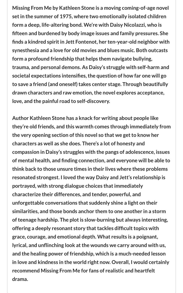 kstonewriter's tweet photo. Humbled to receive this new 5 ⭐️ review for “Missing From Me.” 🌸
(Click on photo to read the entire excerpt)
#MissingFromMe #bookreview #romance #fiction #synesthesia #anorexia #bulemia #ComingOfAge #MustRead #BookRecs https://t.co/EQQHTYFc8s