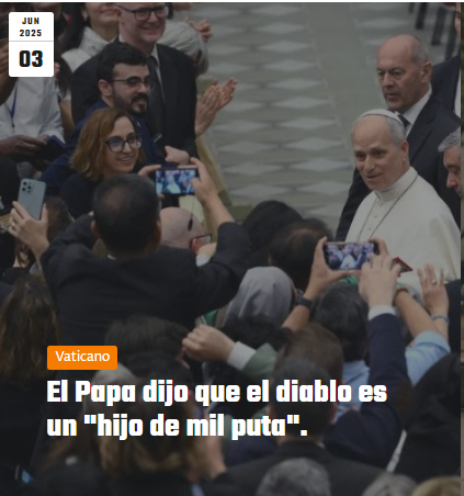 LanuccaOK's tweet image. Lo hizo durante su audiencia general de los miercoles. Tambien contó un par de anécdotas de exorcismos fallidos y maldiciones que fué un "plato".
Olga #GranHermano #Provost #Vaticano #LeonXIV
infogarch.com.ar/2025/06/el-pap…
