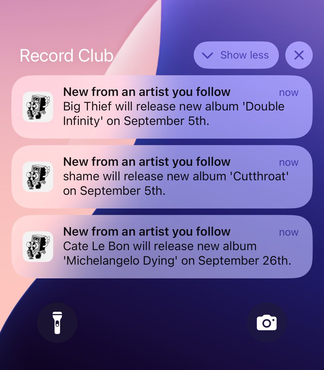 recordclubhq's tweet image. If you have the app, you’ll now receive a push notification when an artist you follow announces a new album.
You can toggle this on/off in Settings → Notifications.