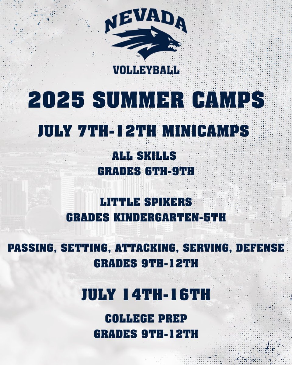 NevadaWVB's tweet image. There’s still time to register for one of our upcoming summer camps! Don’t miss out, register here nevadavolleyball.totalcamps.com/shop/EVENT?fbc…