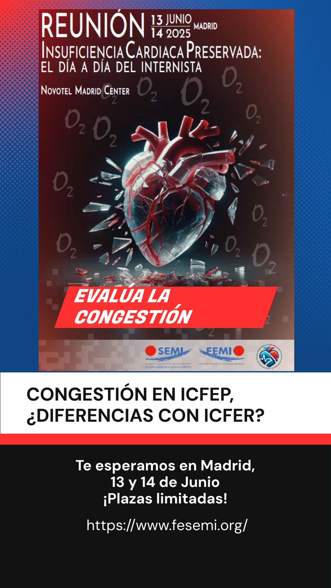 @ICyFA-SEMI (@icyfasemi) on Twitter photo 💣 ICp = ¿congestión sin FEVI deprimida?
🎤 Pau Llàcer nos lo explica… y te hará dudar.
🗓 13 junio | 📍 Novotel Madrid
🔗 fesemi.org/congresos/i-re…
#Congestión #ICFEP <a href="/Sociedad_SEMI/">Sociedad Española de Medicina Interna (SEMI)</a> 💣 ICp = ¿congestión sin FEVI deprimida?
🎤 Pau Llàcer nos lo explica… y te hará dudar.
🗓 13 junio | 📍 Novotel Madrid
🔗 fesemi.org/congresos/i-re…
#Congestión #ICFEP <a href="/Sociedad_SEMI/">Sociedad Española de Medicina Interna (SEMI)</a>
