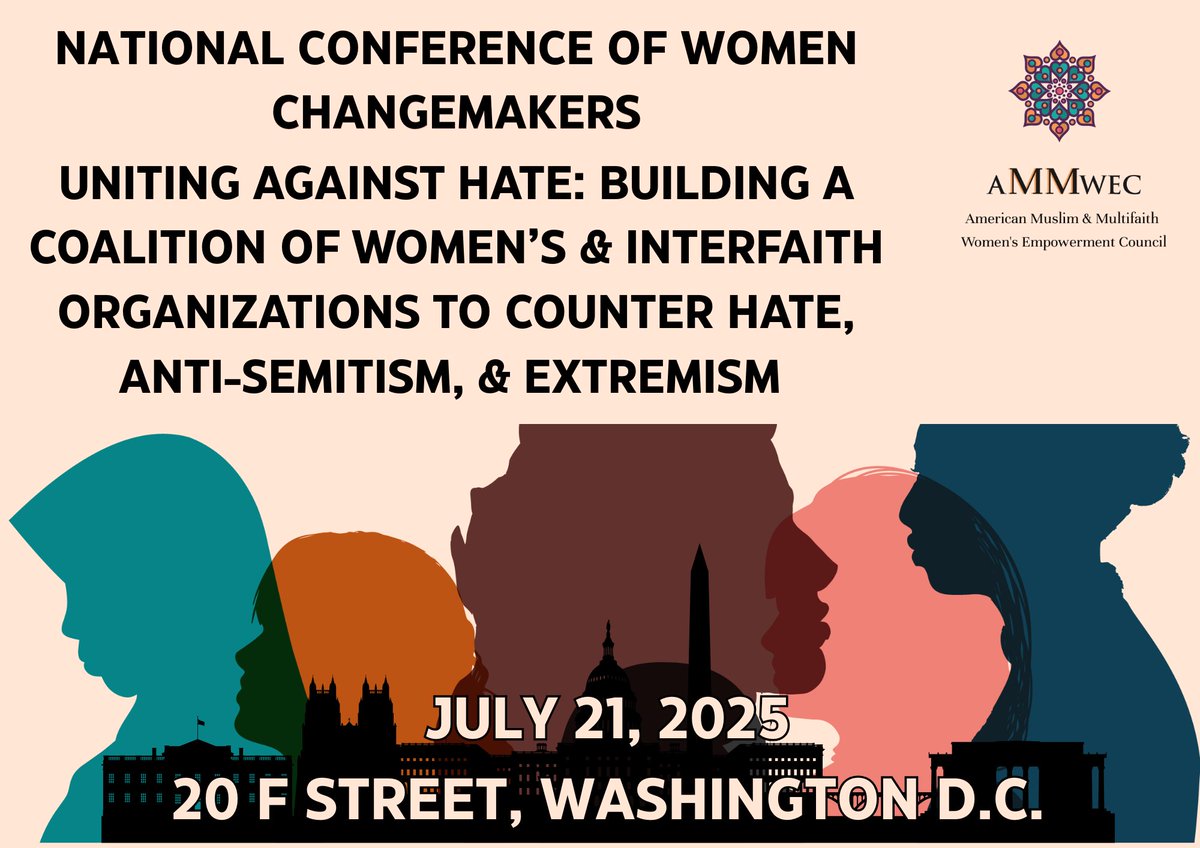 ammwecofficial's tweet image. 🚨EXCITING NEWS: #AMMWEC is holding our inaugural conference in D.C.! At this challenging time, we look forward to coming together with women's & interfaith orgs to counter rising hate, extremism, & #AntiSemitism.
Please register join us on July 21st.
#Intrfaith #Multifaith…
