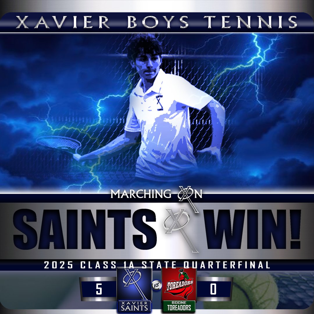 Xavier High School (@xaviersaints) on Twitter photo MARCHING ON! Congrats to Coach Potts and <a href="/CRXBoysTennis/">Xavier Boys Tennis</a> on their 5-0 state quarterfinal victory over Boone this morning in IC! Saints advance to the semis to take on the winner of Decorah/Ballard. Live scoring: docs.google.com/spreadsheets/d… #WeAreXavier #BeXceptional MARCHING ON! Congrats to Coach Potts and <a href="/CRXBoysTennis/">Xavier Boys Tennis</a> on their 5-0 state quarterfinal victory over Boone this morning in IC! Saints advance to the semis to take on the winner of Decorah/Ballard. Live scoring: docs.google.com/spreadsheets/d… #WeAreXavier #BeXceptional
