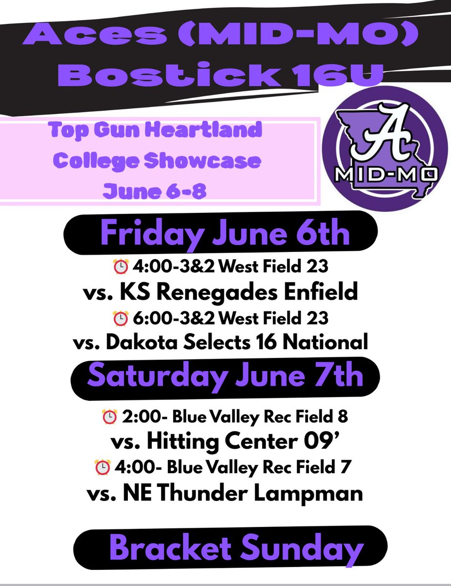 Check out Aces Mid-Mo Bostick this weekend at the Top Gun Heartland College Showcase in Overland Park, KS!