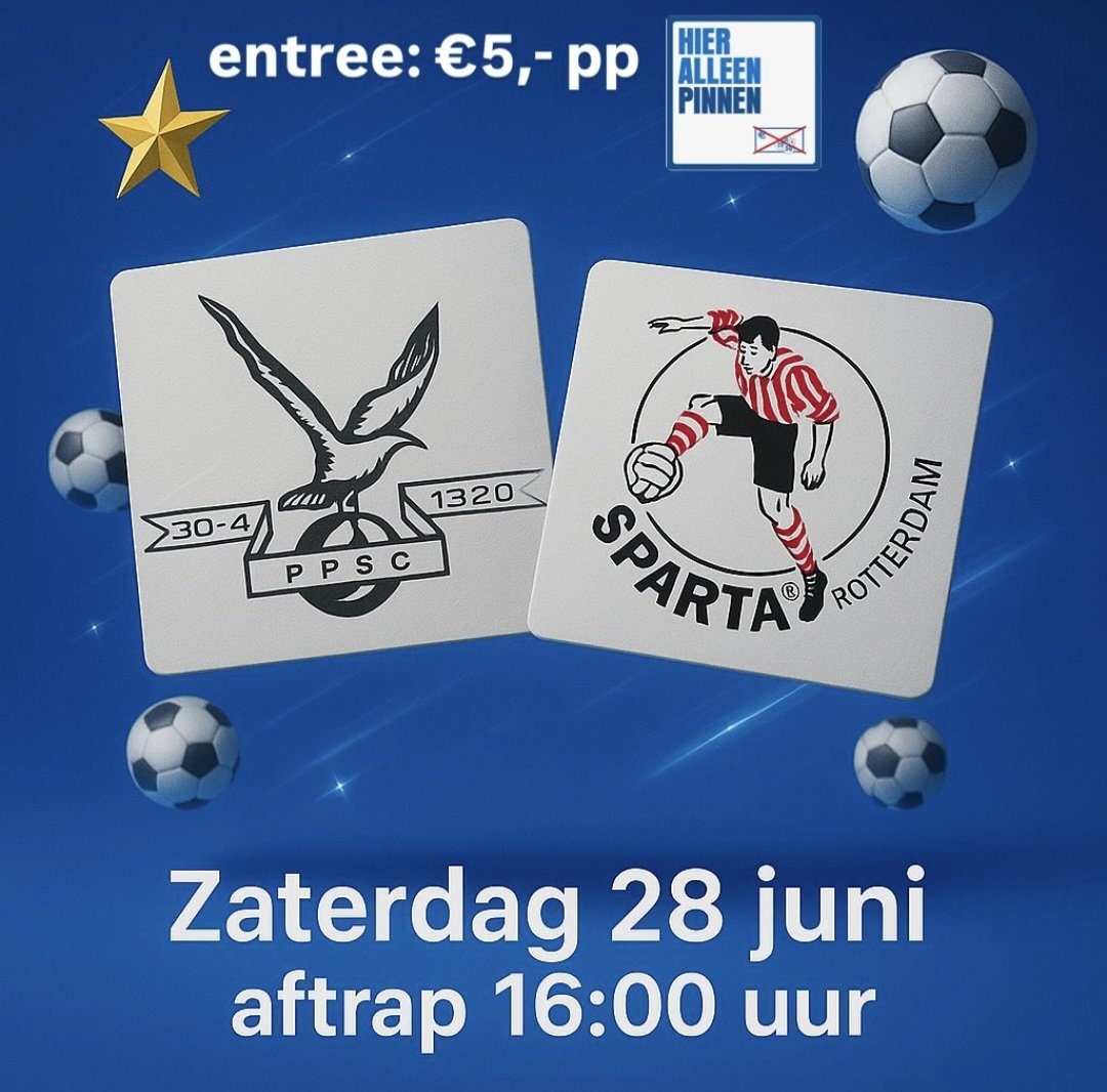 PPSC - Sparta. Deuren open vanaf 14 uur. Zeer beperkte parkeergelegenheid! Alleen pinnen aan de poort en geen voorverkoop.