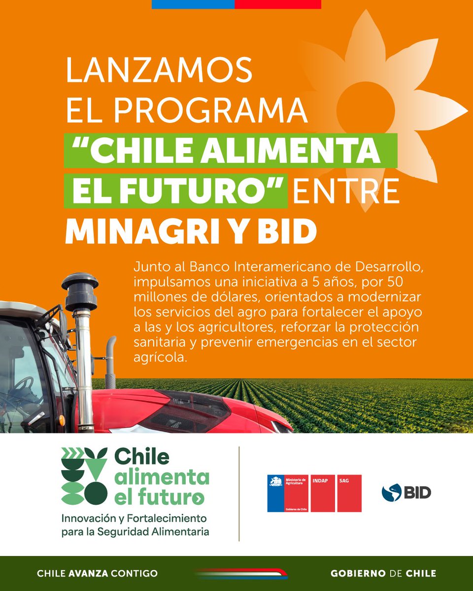 Ministerio de Agricultura de Chile 🇨🇱 (@minagricl) on Twitter photo 🌾🙌 Fortalecemos la seguridad alimentaria con una agricultura moderna y que se adapta a los nuevos desafíos.
👨🌾👩🌾 Desde el Palacio de La Moneda, lanzamos el Programa #ChileAlimentaElFuturo, que busca reforzar la seguridad alimentaria, modernizando el trabajo de <a href="/INDAP_Chile/">INDAP_Chile</a> y 🌾🙌 Fortalecemos la seguridad alimentaria con una agricultura moderna y que se adapta a los nuevos desafíos.
👨🌾👩🌾 Desde el Palacio de La Moneda, lanzamos el Programa #ChileAlimentaElFuturo, que busca reforzar la seguridad alimentaria, modernizando el trabajo de <a href="/INDAP_Chile/">INDAP_Chile</a> y