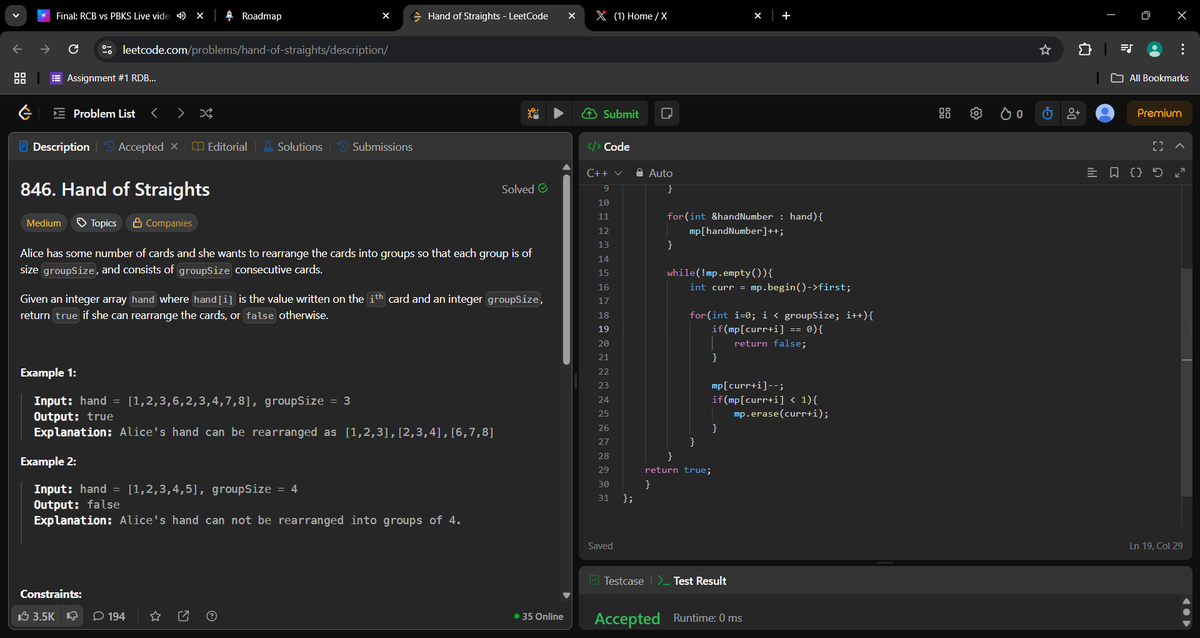 _a_m_i_t_1's tweet image. Day 346 of #360DaysOfCode

Hand of Straights. Solved using ordered map.
