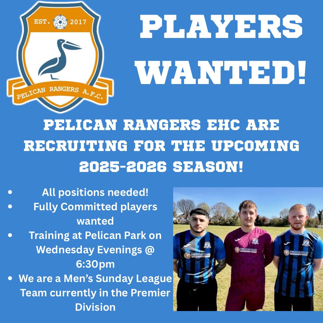 𝐖𝐄 𝐀𝐑𝐄 𝐑𝐄𝐂𝐑𝐔𝐈𝐓𝐈𝐍𝐆!!

Pelican Rangers EHC are looking for fully committed players in all positions for the upcoming 2025-2026 season!

If you’re up for it, get in touch via the Facebook or X page for more details!

Up the Peli🖤💙