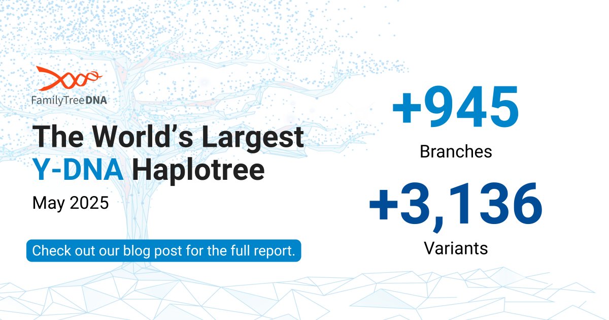 🚨 Y-DNA update: In May 2025 we added 945 new branches and 3,136 variants to the tree!

See which haplogroups grew the most — and whether your line is one of them. 🧬

📊 Full breakdown: tinyurl.com/4s2re9xh