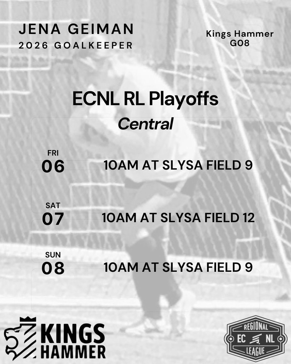 Coaches - if you need a 2026 Goalkeeper, I’ll be at the ECNL RL Playoffs in St. Louis this weekend. Come watch me play!

📏5’8”
✋RH
👟RF / LF
📚4.25 GPA/Early College Program
🩺 Pre Med Pathway
🚗 Willing to leave state

<a href="/kingshammer/">Kings Hammer</a> <a href="/KH_ECNL_RL_08/">Kings Hammer ECNL Regional League 2008 Girls</a> <a href="/TheSoccerWire/">SoccerWire</a> <a href="/ImYouthSoccer/">ECNL/GA/Recruiting/College Soccer</a>