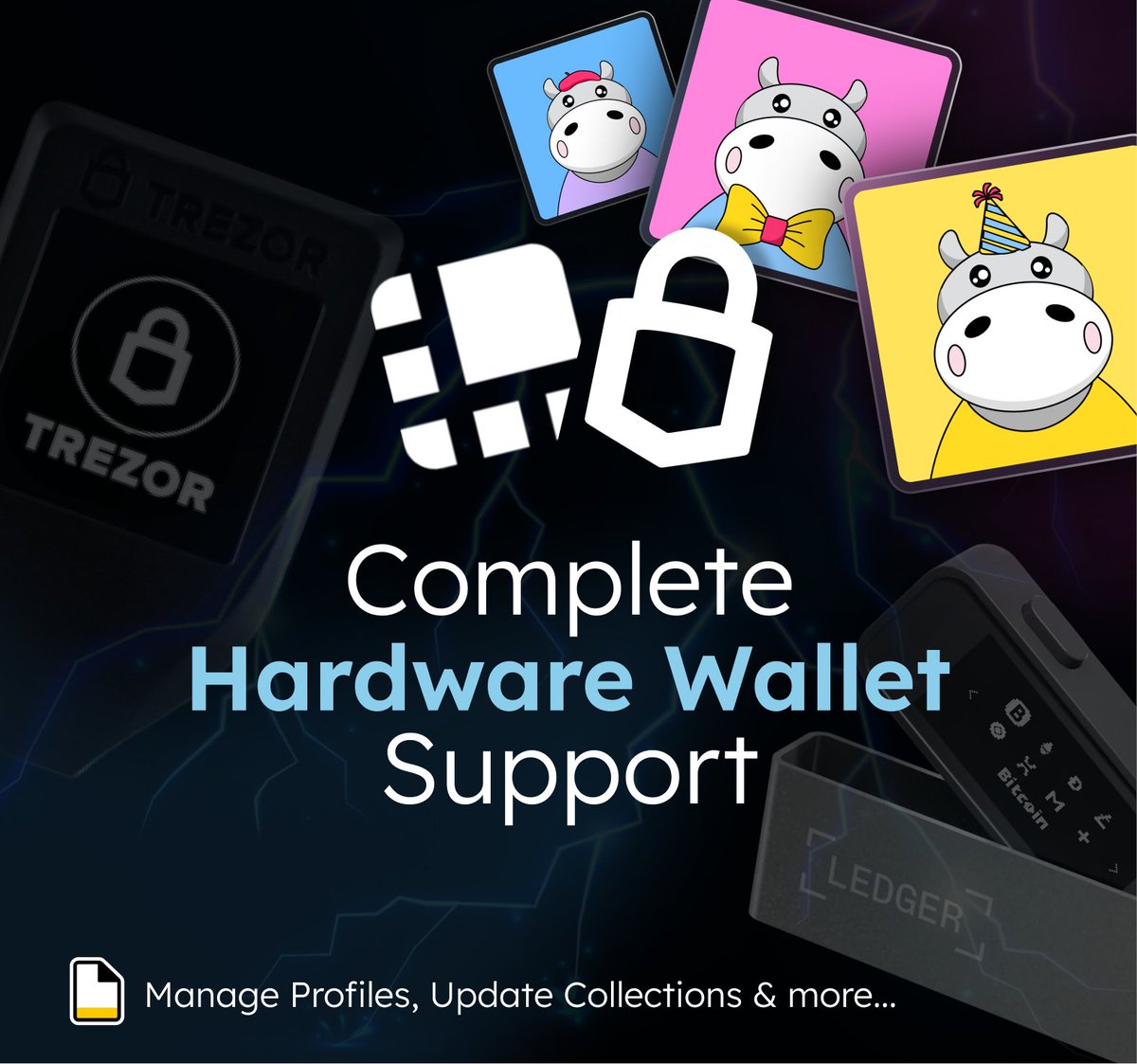 jpgstoreNFT's tweet photo. 🚨STORE UPDATE🚨

This has been a long awaited and much requested edition to jpg. The wait is now over! 🎉

Introducing FULL hardware Wallet support on our platform 🔒

Just another layer of security and trust to Cardano's already advanced &amp; safe technology 🤝 https://t.co/kIpafcSv0p