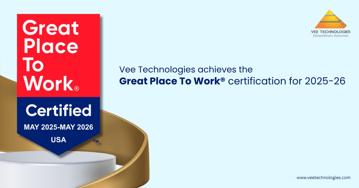 Vee Technologies has been certified by Great Place To Work®, an employee engagement survey that bases certification on genuine feedback. Finishing 38 points above the US average, 95% of employees expressed positive opinions. 
@gptw_us #GreatPlaceToWork 
veetechnologies.com/newsroom/press…