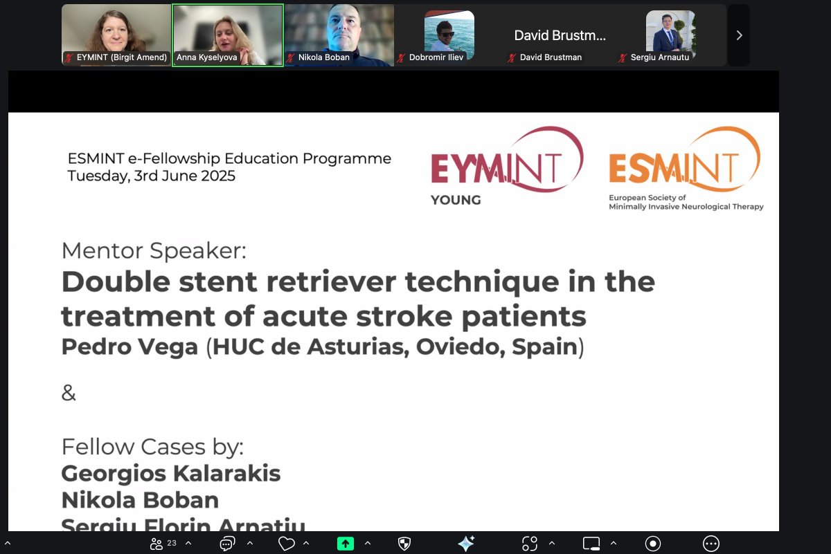 esmintsociety's tweet image. Thanks to Pedro Vega for his great talk on double stent retriever technique in acute stroke treatment in today’s e-Fellowship session! Thanks to Georgios Kalarakis, Nikola Boban, Sergiu Arnatiu & moderator @anna_kyselyova! @Aggour @GuenegoAdrien @Roland_K_Schwab @MPeyT1 @jc__ray