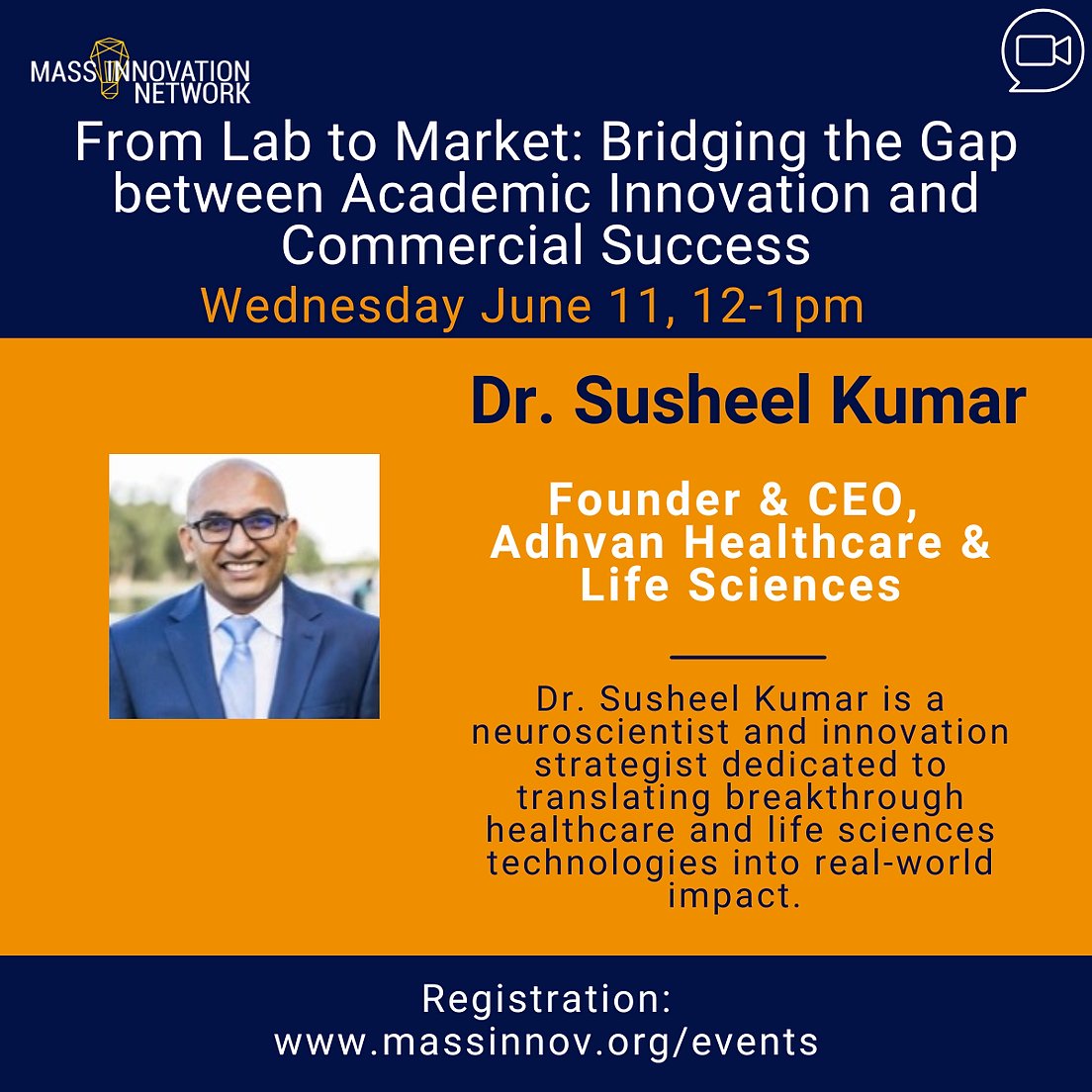 Join our webinar From Lab to Market on June 11, 12-1 PM EDT. Dr. Susheel Kumar shares how to turn academic research into commercial success in healthcare &amp; life sciences.

Register now: massinnov.org/event-details/…
