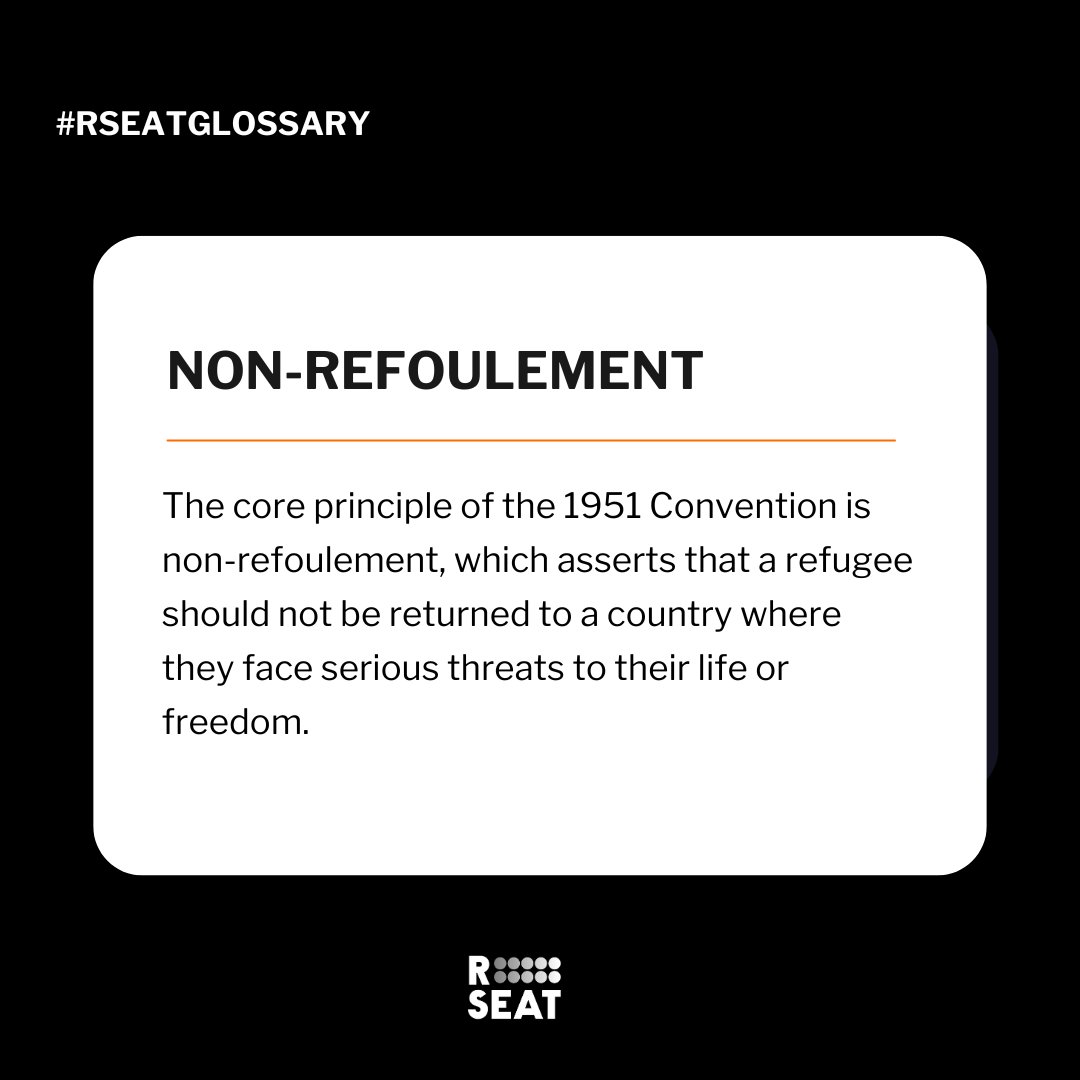 Do you know what 'non-refoulement' means?

Explore our series, #RSEATGLOSSARY, to learn about key terms in refugee international protection and deepen your understanding.

For further reading, check out this UNHCR note about non-refoulement: refworld.org/policy/legalgu…

#RSEAT