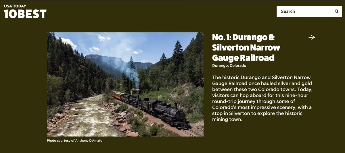 WeekendExplorer's tweet image. Congratulations to Durango & Silverton Narrow Gauge #Railroad @DSNGRR for being named the #1 #Scenic #TrainRide in the U.S.! @WeekendExplorer featured them in our 2004 episode “#Durango, #Colorado”, one of our best episodes ever! #VisitDurango #train